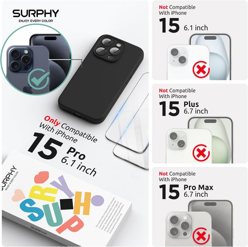 SURPHY Designed for iPhone 15 Pro Case Compatible with MagSafe (6.1 inch 2023), with 2 Pack Screen Protector, Liquid Silicone Phone Case (Camera P...