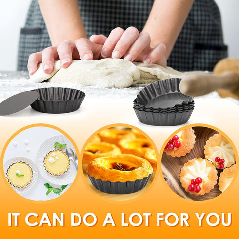 6 pcs Egg Tart Molds, 3" Mini Tart Pans Removable Bottom, Cupcake Cake Muffin Mold Tin Pan Baking Tool, Reusable Quiche Bakeware Carbon Steel for ...