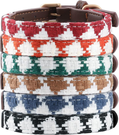 Bolux Leather Cute Dog Collar, Adjustable Soft Paded Cute Dog Collar for Small Medium Large Dogs, Classic Breathable Pet Collar with Checkered Pat...