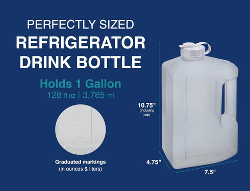 Arrow 1 Gallon Plastic Jug for Cold Drinks - Refrigerator Bottle with Cap, Easy-Pour Spout and Graduated Markings - Made in USA, BPA Free Plastic ...