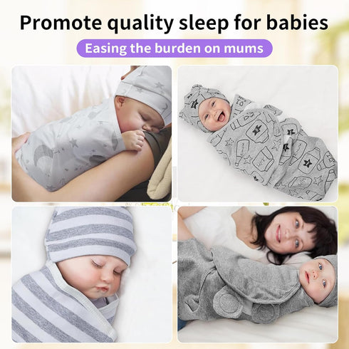 3-Pack Baby Swaddle Sleep Sacks Baby Swaddle Blanket Wrap for Boys Girls,Babies Swaddle Sack with Hat for 0-3 Months Newborn (D)...