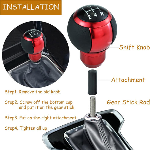 5 Speed Stick Shifter Knob Light PU Leather Gear Handle Car Ball Transmission Lever Head for Most Manual Automotive Vehicles (Red)...