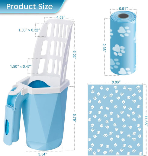 Cat Litter Scooper with Holder Kitty Litter Scoop with Bag, Cat Litter Shovel with 150 Refill Bags, Portable Cat Poop Scooper Cat Litter Container...
