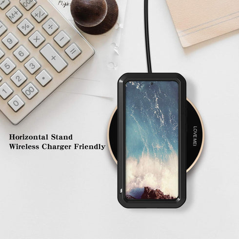LOVE MEI Samsung Galaxy S20 Plus 5g 6.7 inch Case with Tempered Glass Screen Protector, Shockproof Scratch Proof Hybrid Metal and Silicone Gel Hea...
