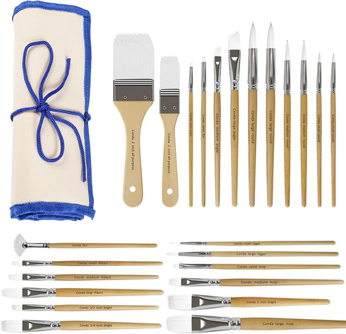CONDA Paint Brushes Set of 24 Different Shapes Professional Painting Brushes for Oil, Acrylic Canvas and Watercolor Painting (White)...