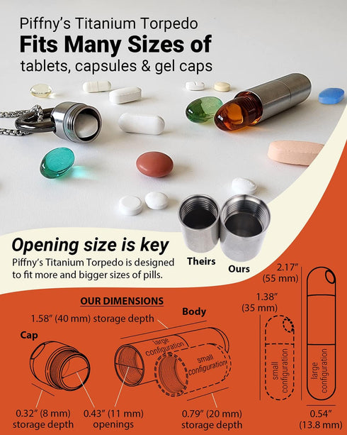 Titanium Torpedo Adjustable-Length Waterproof Keychain Pill Holder Medicine Fob for Travel and Everyday Assurance - Gunmetal - 1 Pack...