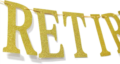Gold Glittery Happy Retirement Banner, Official Retired Decor - Retirement Party Decorations Supplies...