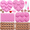 6PCS Diamond Heart Silicone Mold Valentines Day Rose Flower Chocolate Mold Heart Shape Mousse Cake Mold with 2 Liquid Dropper for Baking Candy Fon...