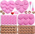 6PCS Diamond Heart Silicone Mold Valentines Day Rose Flower Chocolate Mold Heart Shape Mousse Cake Mold with 2 Liquid Dropper for Baking Candy Fon...