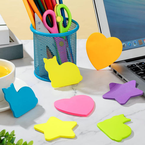 540 Pieces Heart Star Shaped Sticky Notes Colorful Fun Sticky Notes for Kids Cute Adhesive Cat Sticky Notes for Reminders Take Notes Messages Home...