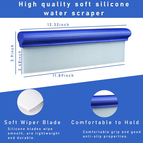 Professional Car Handheld Blade Squeegee, 12 inch 3-Layer Silicone T-Bar Water Blade, Universal Quick Drying Squeegee Wiper, Super Flexible Squeeg...