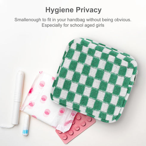 Sanitary Napkin Storage Bag, Menstrual Pad Zipper Bag Checkered Portable Period Bag Panty Liners, Tampon Storage Pouch for Teen Girls Women Ladies...