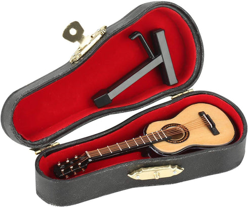 Tnfeeon Mini Wooden Guitar Model,Miniature Dollhouse Musical Instrument Model with Display Stand and Case Small Craft Ornaments Gift Home Decor...