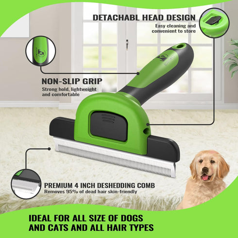 Bonve Pet Grooming Brush, Upgrade Pet Deshedding Tool for Dogs & Cats Effectively Reduces Shedding by Up to 95%, Dramatically Reduces Shedding in ...