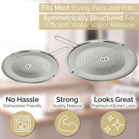 LUCETE Stainless Steel Splatter Screen 12.6" – Hot Grease Splatter Screen for Frying Pan - Oil Splash Guard - Protect your Skin from Burn & Keep Y...