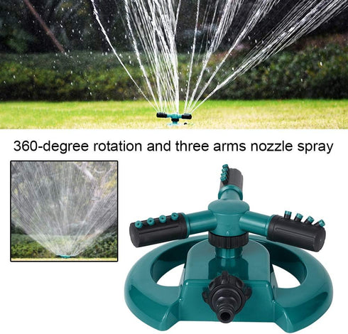 Lawn Sprinkler, Three Arms 360 Degrees Rotating Adjustable Garden Water Sprinkler Lawn Watering Irrigation Tool(Green)...