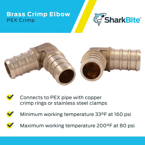 SharkBite 1 Inch Crimp 90 Degree Elbow, Brass Plumbing Fitting, PEX Pipe, PE-RT, UC260LFA...