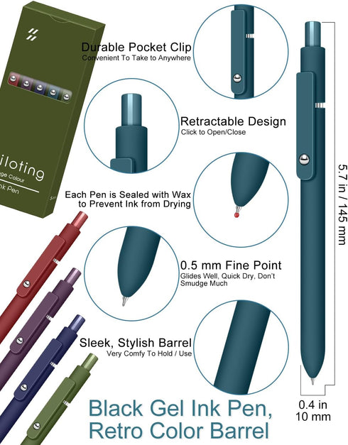 Black Gel Ink Pens Fine Point Smooth Writing Quick Dry Pen Set for Journaling Note Taking, 0.5mm Retractable Japanese Pen Office School Supplies G...