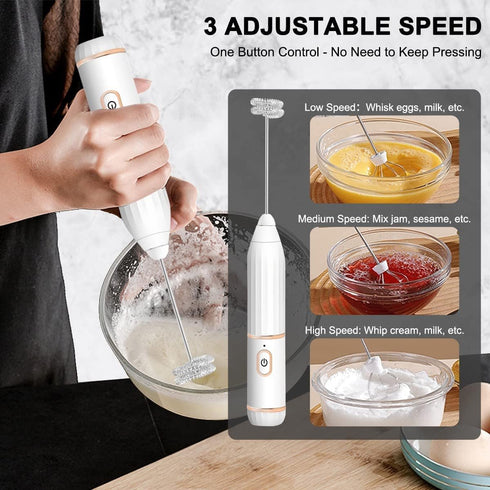 Milk Frother for Coffee Handheld Electric Rechargeable, Double Whisks 2 in 1 Hand Drink Mixer Milk Foamer for Cappuccino Latte Hot Chocolate,Small...