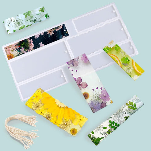 Bookmark Resin Mold Kit?Resin Bookmark Mold,Rectangle 6 Cavity Silicone Bookmark Molds for Epoxy Resin,Bookmark Moulds for Resin Casting Jewelry K...