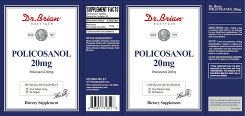 Dr. Brian Policosanol 20mg Sugar Cane, Policosanol Supplements for Body Health | Non-GMO | Vegetarian 90 Tablets...