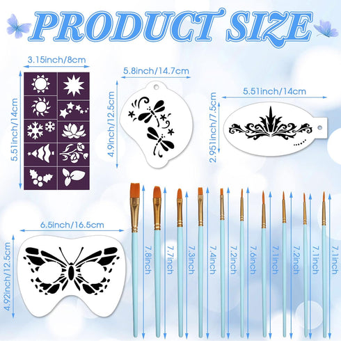 42 Pcs Face Paint Stencils Kits Includes 28 Reusable Facial Painting Stencils with 4 Stickers 10 Painting Brushes Plastic Tattoo Painting Template...