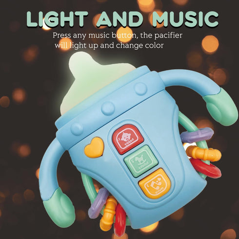Baby Musical Toy Toddlers Sensory Learning Toy w/Music & Lights Pacifier teething and Baby Rattle toys 18+Months,Boys & Girls toys(B-blue)...
