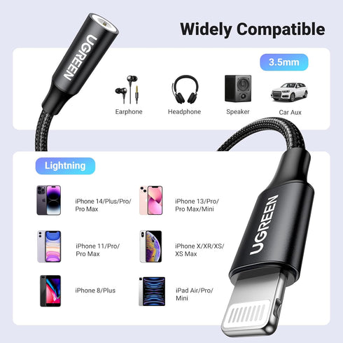 UGREEN Headphone Adapter for iPhone Lightning to 3.5mm Adapter Apple MFi Certified Lightning Aux Audio Jack Dongle Compatible with iPhone 14 Pro M...