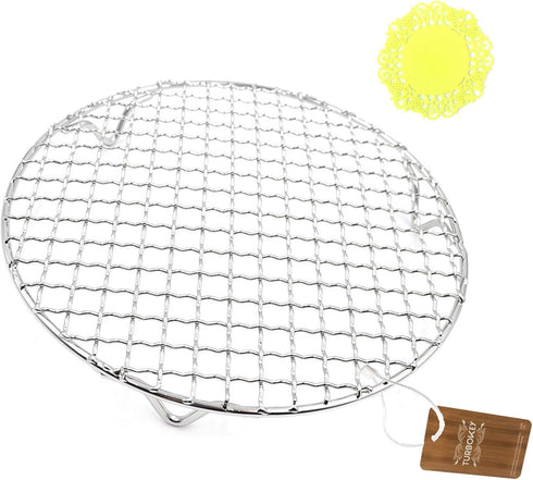 Cooling Rack with Legs Dia 7" Round Stainless Steel Cross Wire Barbecue Carbon Baking Net Grill Pan Grate for Instant Pot/Pressure Cooker/Oven (18...