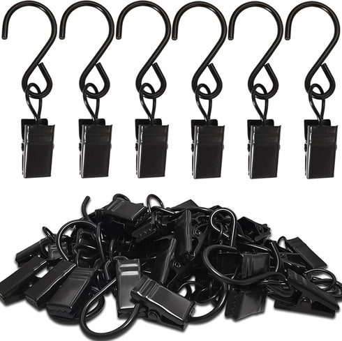 Stainless Steel S Hooks Curtain Clips, 50 Pack Hanging Party Lights Clips Hangers Gutter Photo, Art Craft Display, 2.4 Inch Long, Black...