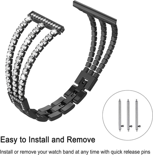 Bands Compatible with Samsung Galaxy Watch 46mm / Galaxy 3 45mm, 22mm Bling Diamond Stainless Steel Metal Replacement Strap for Huawei Watch 4/4 P...