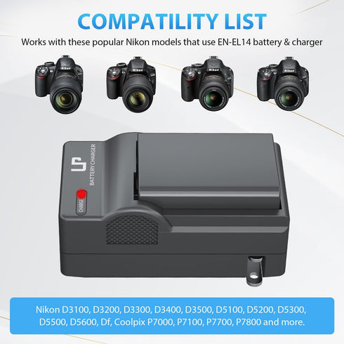 EN-EL14 EN EL14a Battery Charger Pack, LP Charger Compatible with Nikon D3500, D5600, D3300, D5100, D5500, D3100, D3200, D5200, D5300, D3400, DF, ...