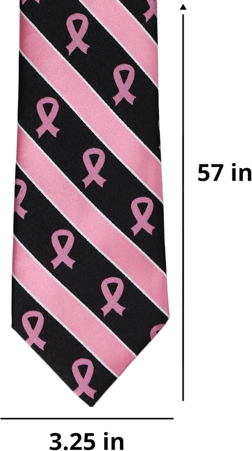 tiemart Pink Ribbon Breast Cancer Awareness Striped Tie in Black...