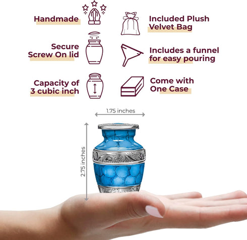 Trupoint Memorials Small Urns for Human Ashes Keepsake, Decorative Mini Cremation Urn for Adult Men and Women, Small Light Blue with Silver Lining...