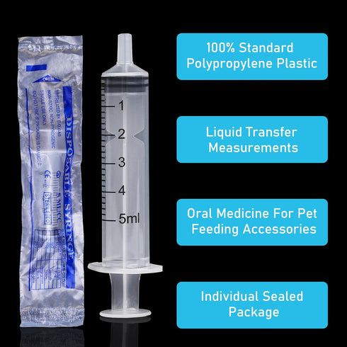 30 Pack 5ml Syringe without Needle for Liquid Measurement Tools Individually Sealed Package for Scientific Labs,Feeding Small Animals,Watering,Dis...