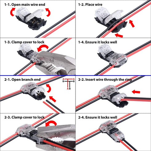 2 Pin T Connector for 22/20/18 AWG Wiring,Max DC/AC 300V 10A,IDC Self Stripping,T Tap Wire Splicer to Connect Branches to Main Wire,Car,LED Lighti...