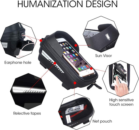 Bike Bag for Front Frame Bicycle Bag Waterproof Bike Phone Mount Top Tube Bag Bike Phone Case Holder Accessories Cycling Pouch Handlebar Bag with ...