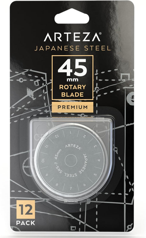 Arteza 45mm Quilting Rotary Cutter Replacement Blades (Pack of 12), Silver...