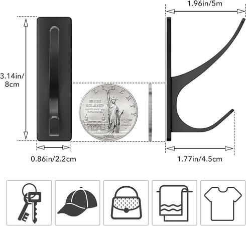 Self Adhesive Coat Hooks for Hanging, Heavy Duty Stainless Double Wall Hook for Towel, Backpack, Hat, Sturdy Metal Hanger for Bathroom, Bedroom, D...