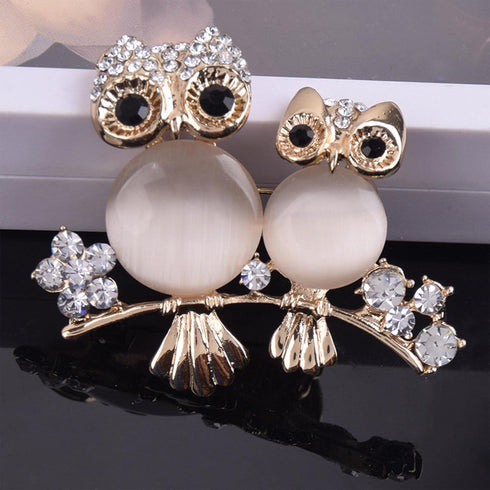 Rhinestone Owl Brooch Pin Funny Double Owl Enamel Brooch Cute Opal Animal Bouquet Corsage Lapel Pin Scarf Shawl Clothing Accessories for Women Gir...
