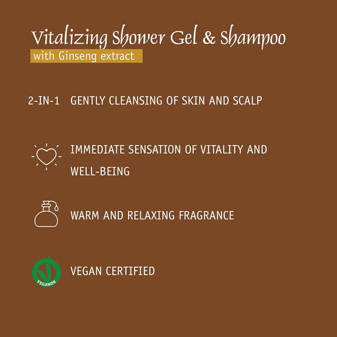 Prija Vitalizing Shower Gel & Shampoo with Ginseng (12.84 fl oz) - Toning and Revitalizing - Vegan Friendly - Dermatologically Tested - Made with ...