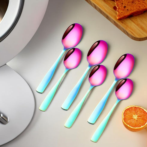 Rainbow Teaspoon Set of 6, 6 inches Mini Stainless Steel Silverware Dessert Spoons Espresso Spoons for Home, Kitchen, Restaurant, Mirror Finish an...
