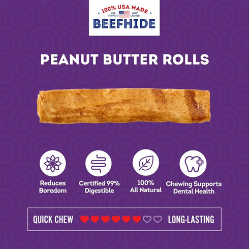 USA Beefhide Chip Rolls 5-6" Dog Chew Treats - Peanut Butter Flavor, 20 Count/1 Pack...