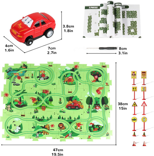 Puzzle Track Car Play Set, Plastic Puzzles for Kids with Vehicles, Railcar Puzzle, Car Tracks for Toddlers, Toys Gifts for 2 3 4 5 6 Year Old Boys...
