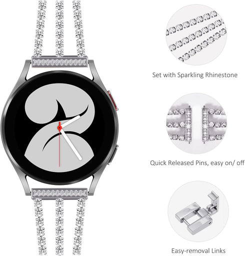 NewWays Compatible for SAMSUNG Galaxy Watch 7 6 Classic 6 5 4 Band 40mm 44mm 42mm 46mm, 20mm Stunning Diamonds Bracelet with Quick Release Pin for...
