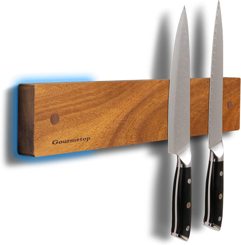 Magnetic Knife Holder for Wall 12", Knife Magnetic Strip No Drilling, Acacia Wood Magnetic Knife Holder for Refrigerator, Strong Knife Magnet&Knif...