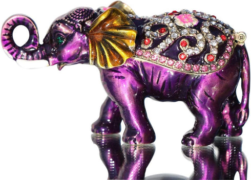 Waltz&F Purple elephant Hinged Trinket Box Bejeweled Hand-painted Ring Holder Animal Figurine Collectible...