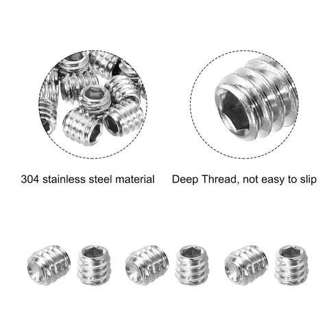 uxcell 25Pcs Hex Socket Grub Screw, 1/4-20x1/4" 304 Stainless Steel Head Socket Set Screws Flat Point Grub Bolt for Door Handles, Light Fixture Re...