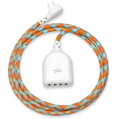 360 Electrical Habitat 4.8, 6 ft 4-Port USB Extension Cord, Durable Braided Casing, Poppy Fields, 4.8A, USB Charger Cable, Power Strip USB Hub Cha...