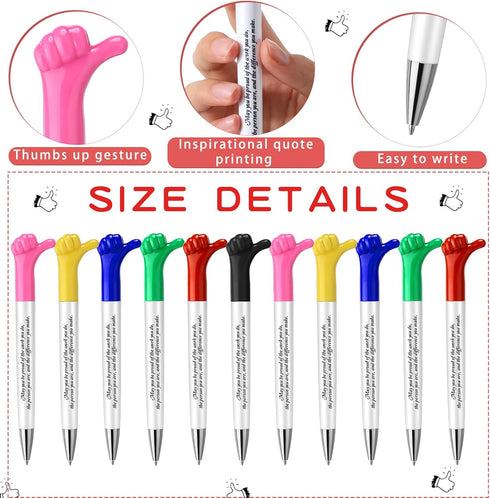 Fumete 12 Sets Inspirational Quotes Thumbs up Pens Set Employee Appreciation Gifts Bulk Cute Motivational Pens Thank You Gift Pen with Keychains a...
